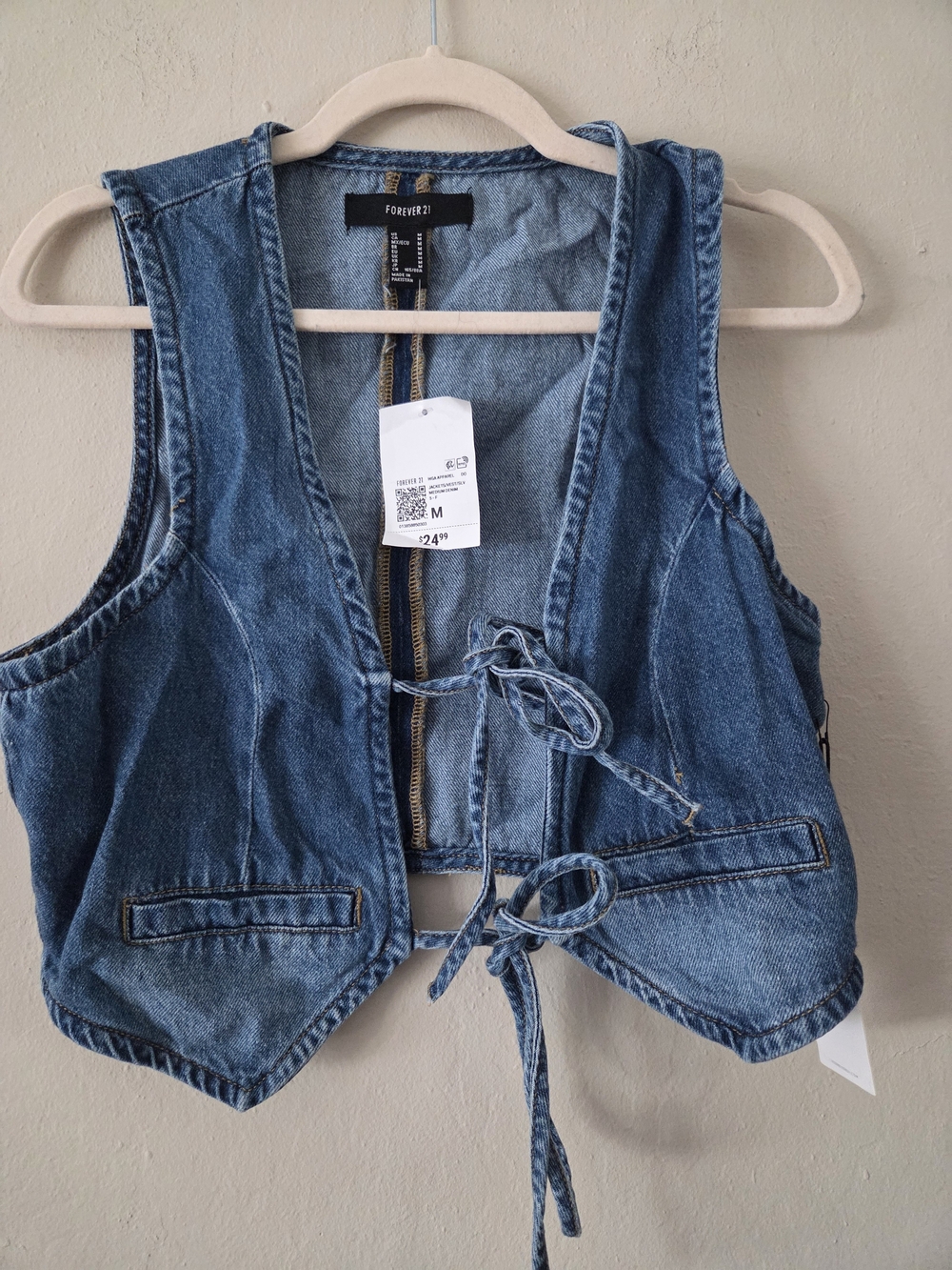 Forever 21 Blue Denim Tie-Front Vest